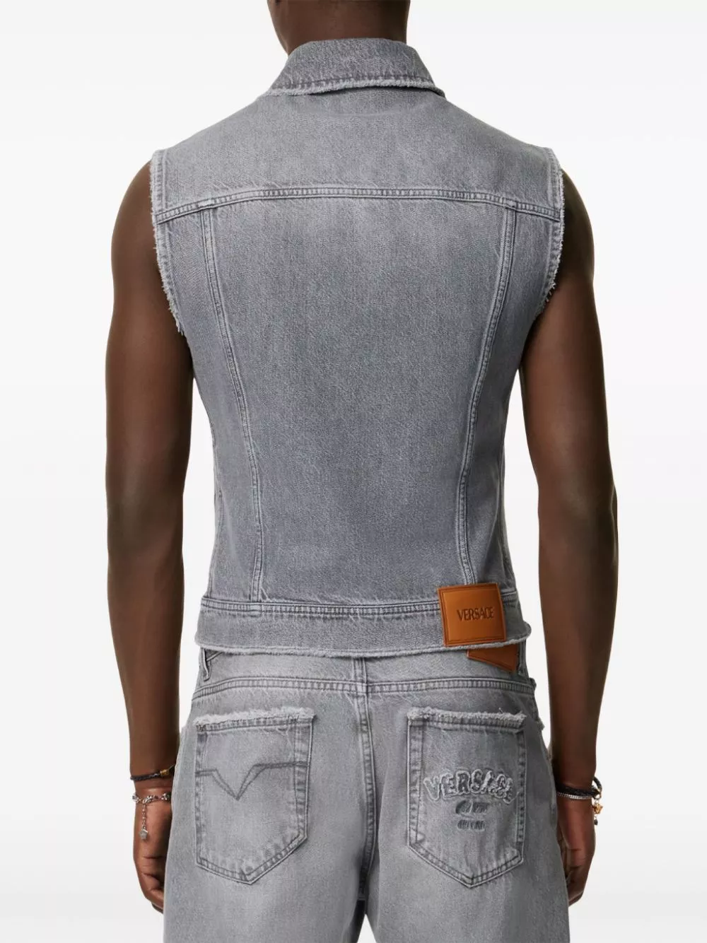 Cheap Versace frayed denim vest Men 0124