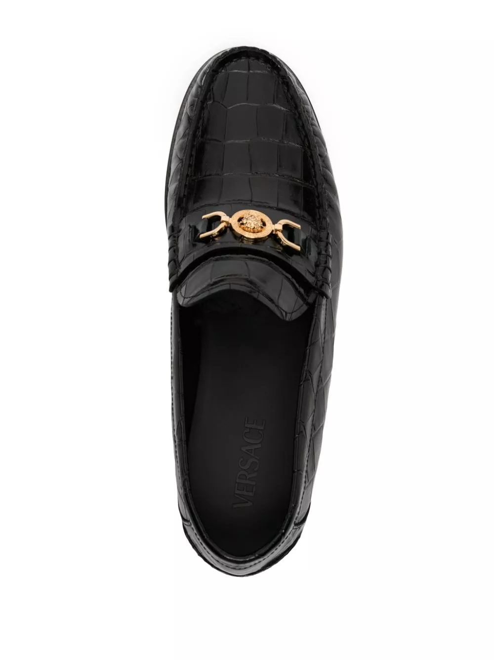 Cheap Versace Medusa crocodile-embossed leather loafers Men 0125