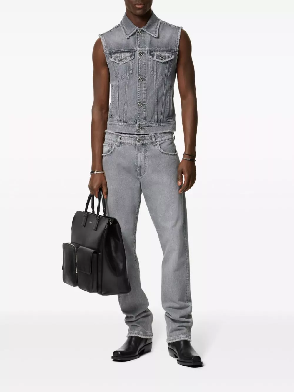 Cheap Versace frayed denim vest Men 0124