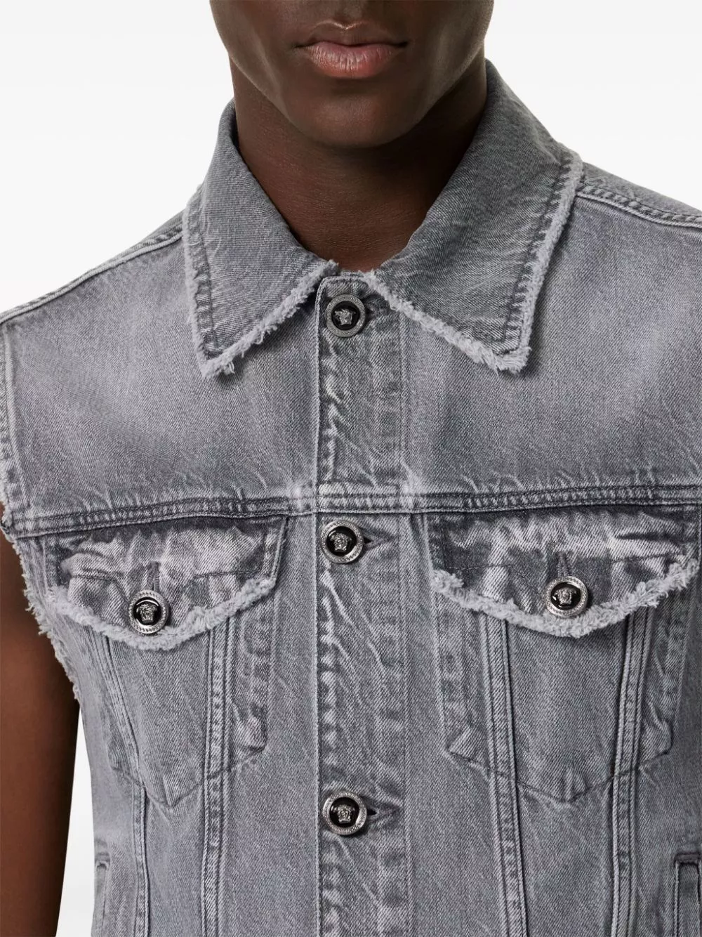 Cheap Versace frayed denim vest Men 0124