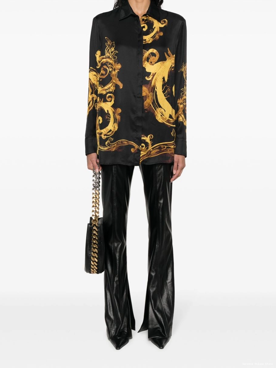 Affordable Versace Chain Women Couture-print Jeans Couture satin shirt 0219