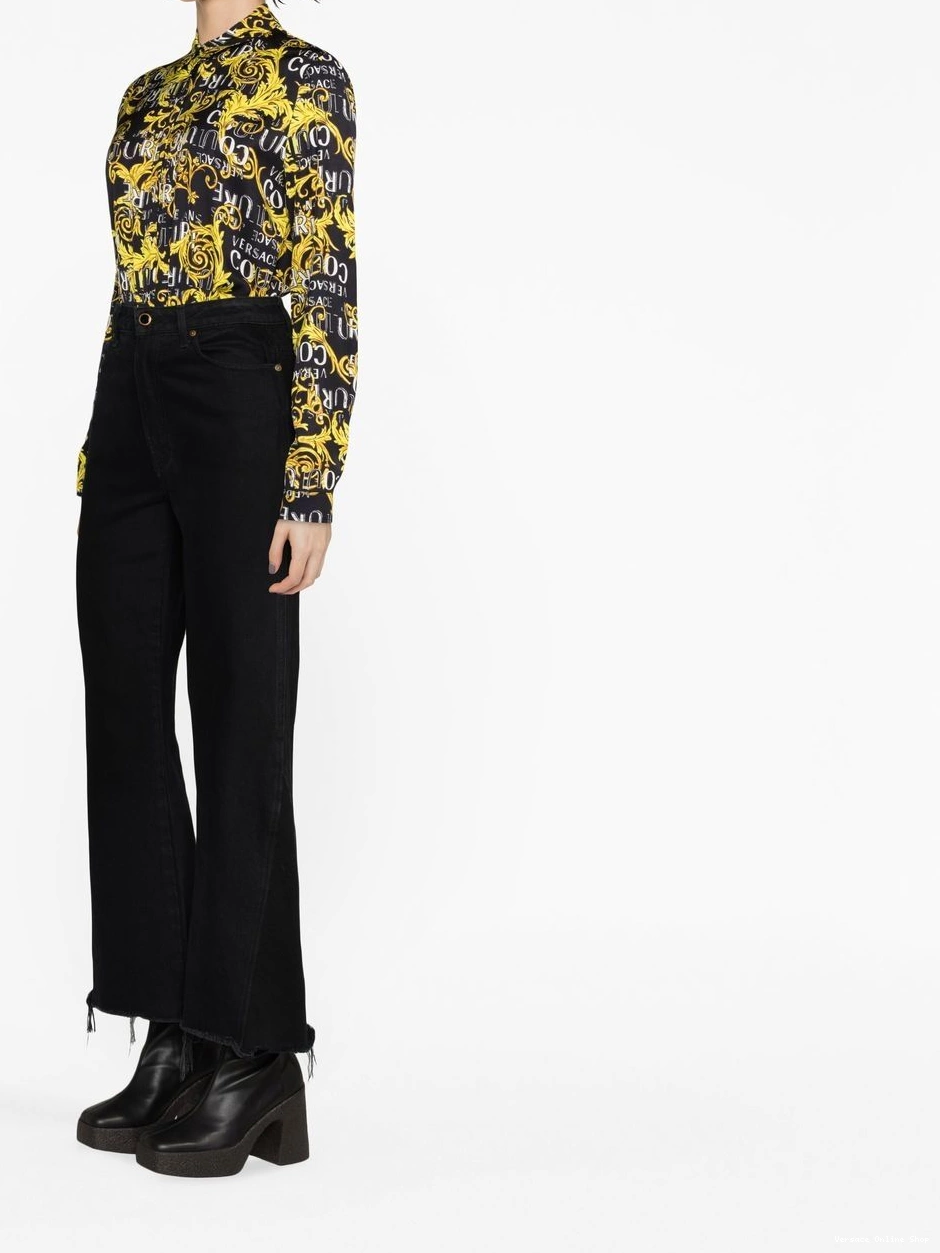 Cheap buttoned Jeans Women print shirt logo Versace Couture 0210