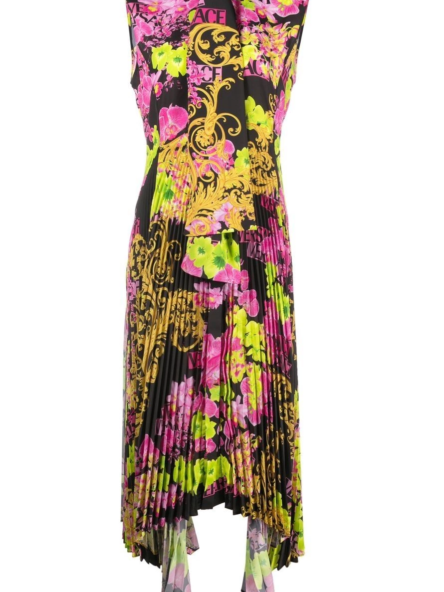 Cheap Logo Women Orchid-print Versace midi dress 0214