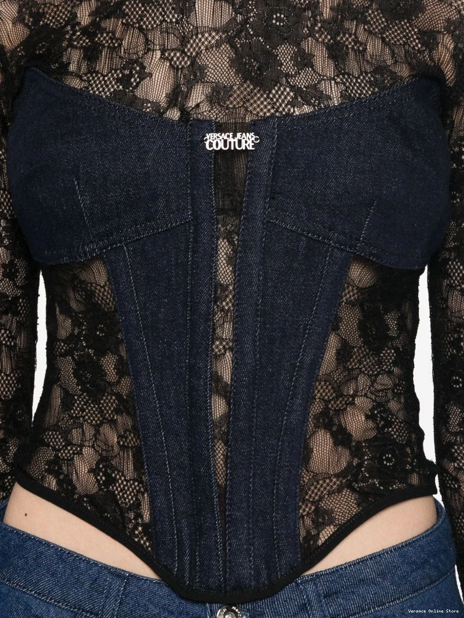 Affordable Women lace-detail corset Jeans Versace Couture top 0223