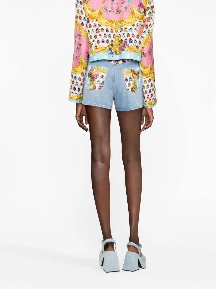 Cheap denim shorts Butterflies Versace Women 0213