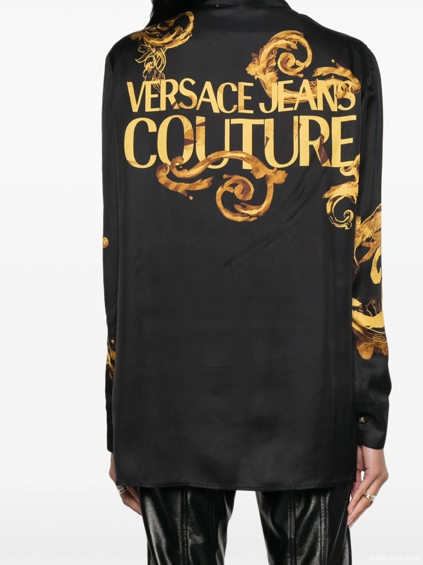 Affordable Versace Chain Women Couture-print Jeans Couture satin shirt 0219