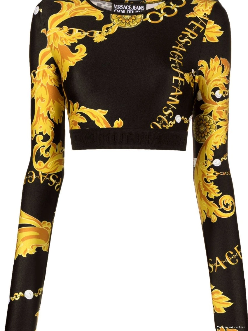 Cheap crop Jeans Logo Couture-print top Women Couture Versace 0223