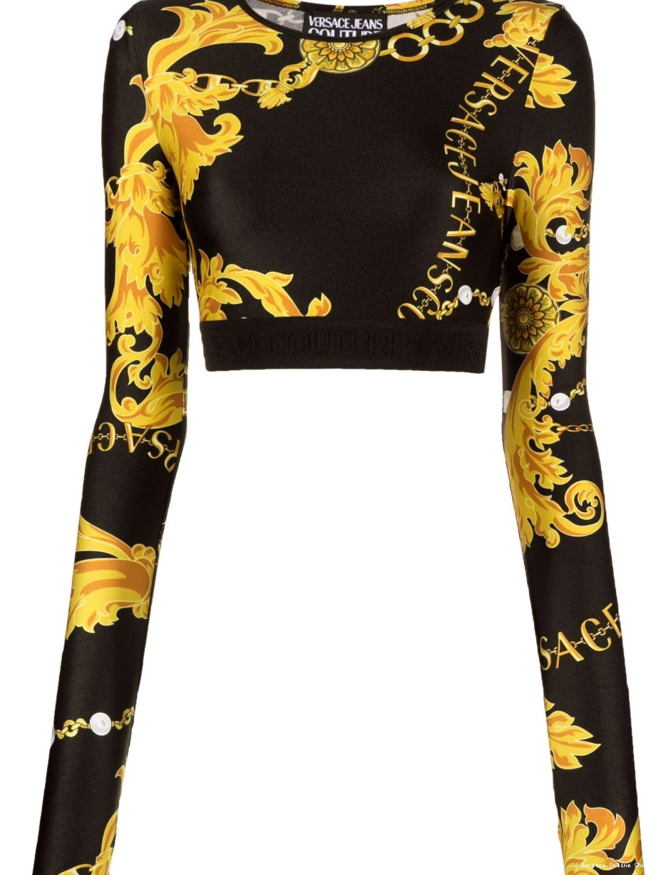 Cheap crop Women Logo Versace Couture Jeans Couture-print top 0217