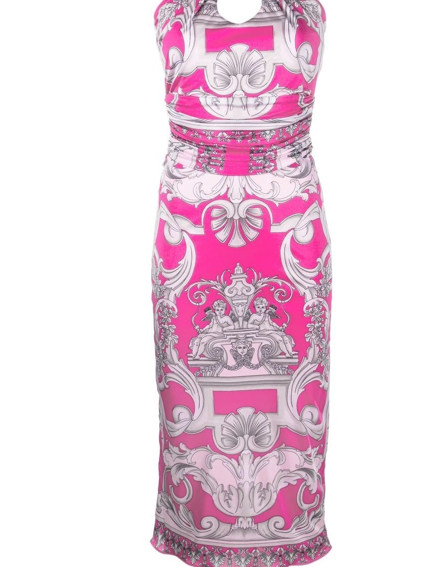 Affordable Baroque-print Versace halterneck Women dress midi Silver 0211