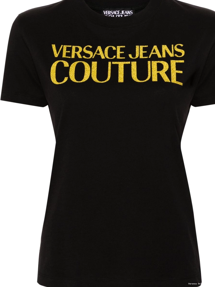 Cheap Versace glittery-logo cotton Jeans Couture T-shirt Women 0220