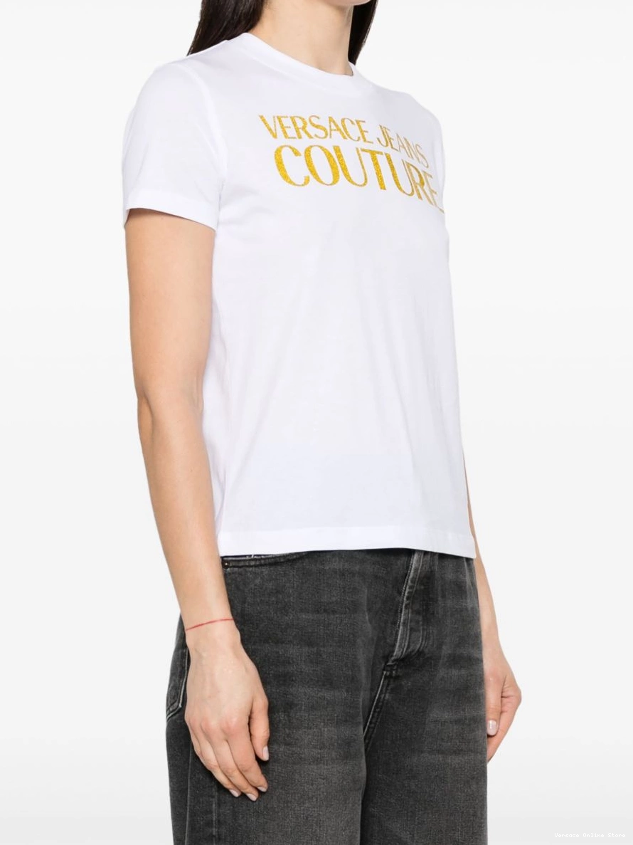 Cheap glittered Women logo-print Jeans Couture Versace T-shirt 0220