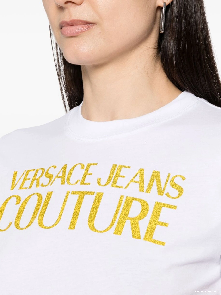 Cheap glittered Women logo-print Jeans Couture Versace T-shirt 0220