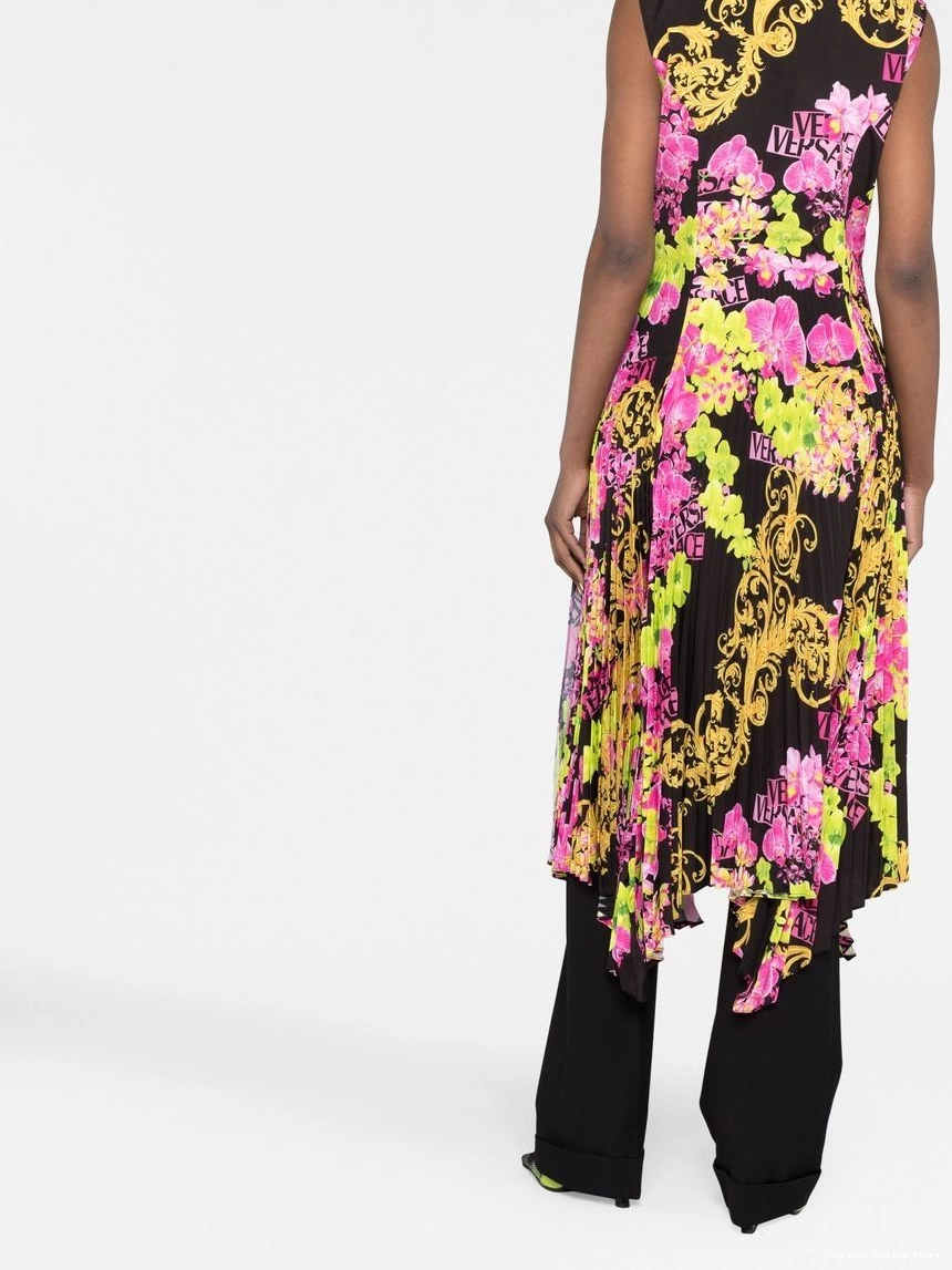 Cheap Logo Women Orchid-print Versace midi dress 0214