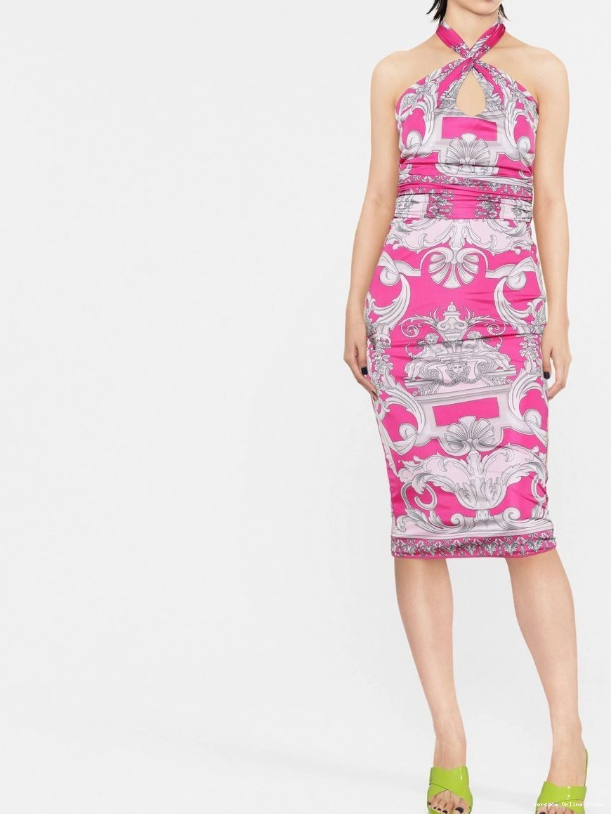 Affordable Versace dress Baroque-print Women midi Silver halterneck 0218