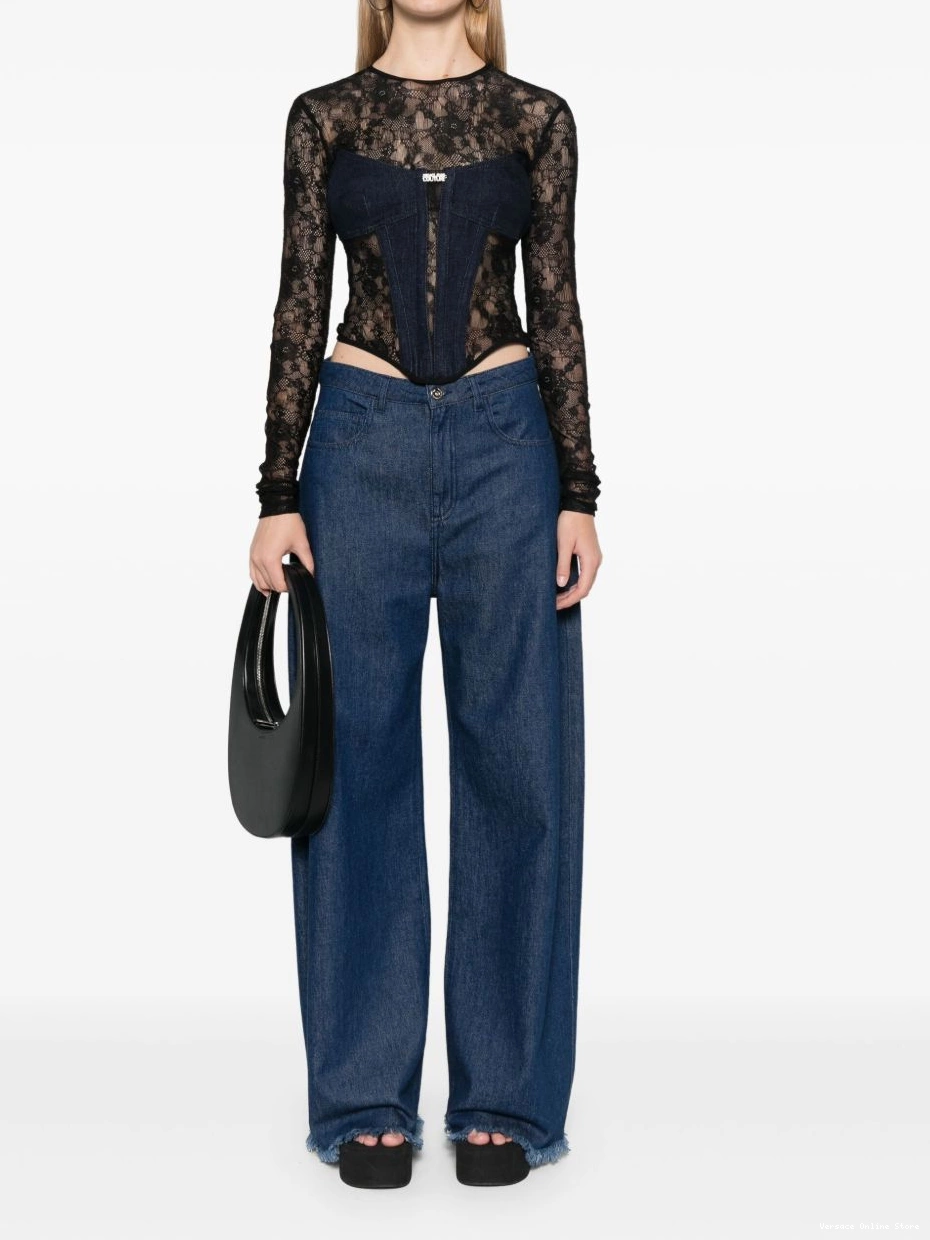 Affordable Women lace-detail corset Jeans Versace Couture top 0223